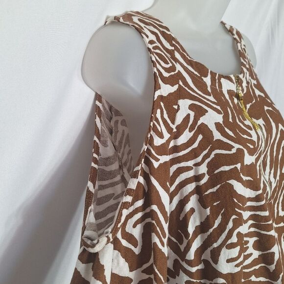 Ellen Tracy Womens Top Cold Shoulder Linen Animal Print Coastal Boho Chic Small - Picture 7 of 14
